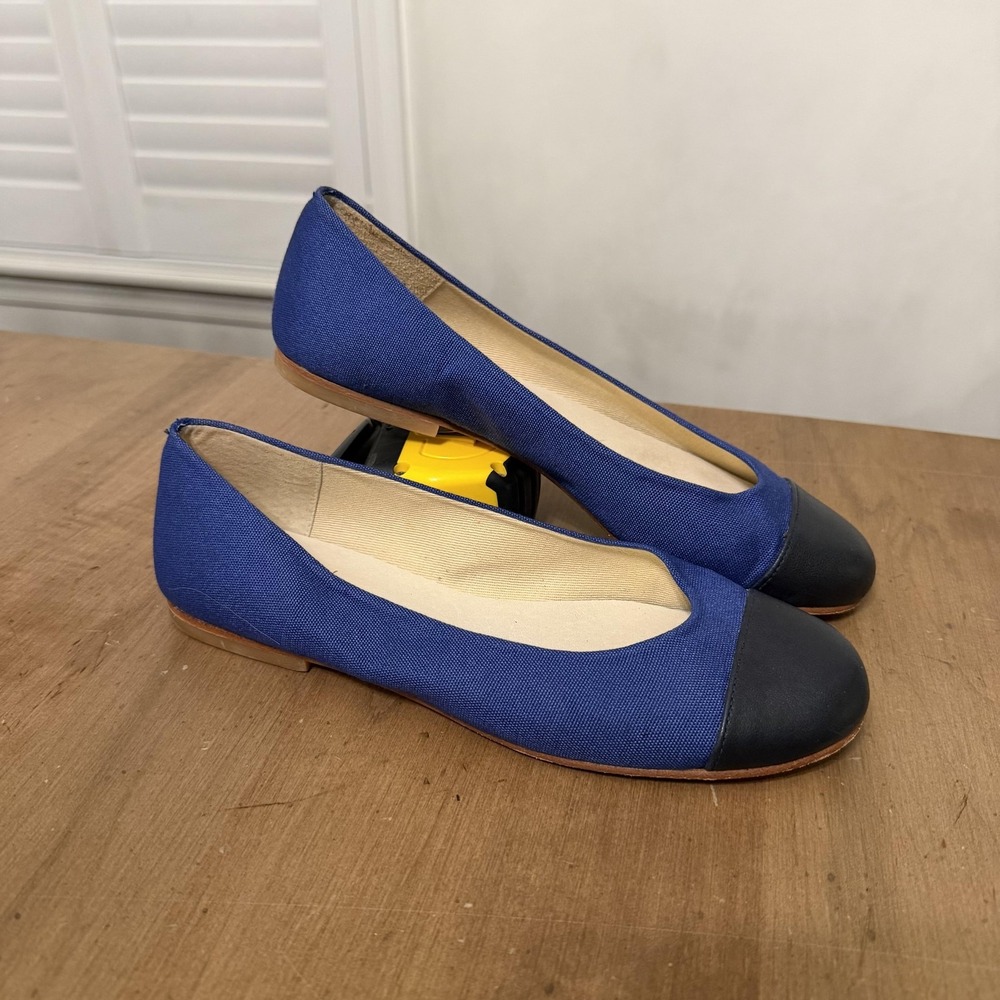 French Sole Shoes Womens Size 6.5 Blue Cap Toe Ballet Flats Colorblock Leather